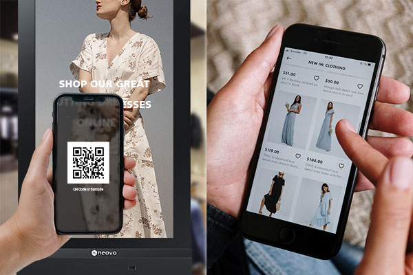 Using QR code interactive digital signage app and check content on the mobile device.