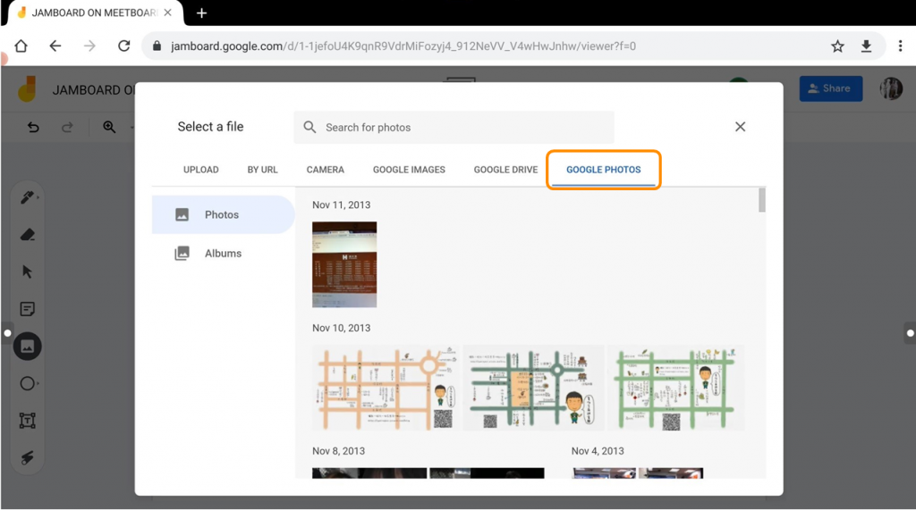 importing images from Google-based service on Meetboard 
