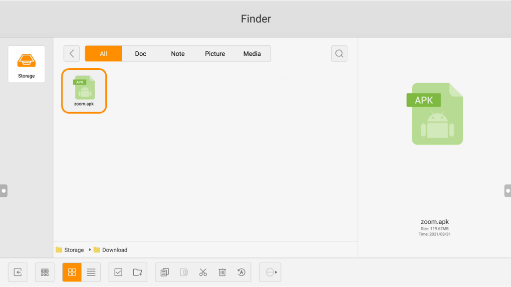 a Zoom APK file on Finder app