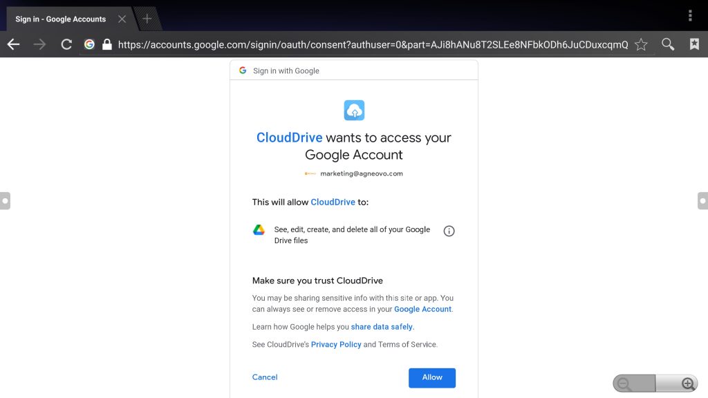 the screenshot of account configuration of the Google account