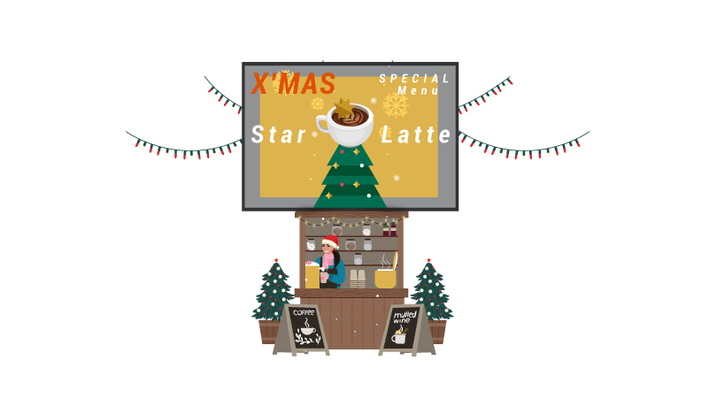 digital menu board for cafe highlights star latte at Christmas