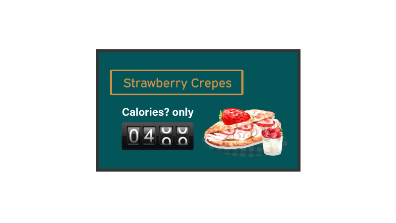 café menu board can display number of calories for food