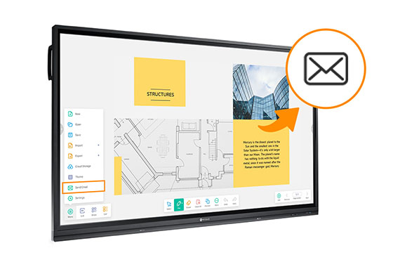 Meetboard interactive displays for business has a built-in email function