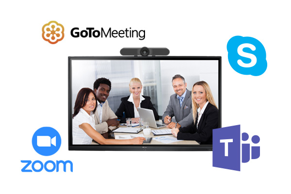 Meetboard 3 interactive display is compatible with GoToMeeting, Zoom, Skype video conferencing apps