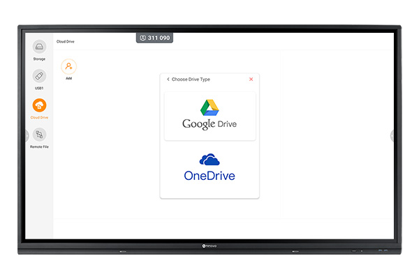 Google Drive and OneDrive portals on Meetboard interactive displays for educational scenarios